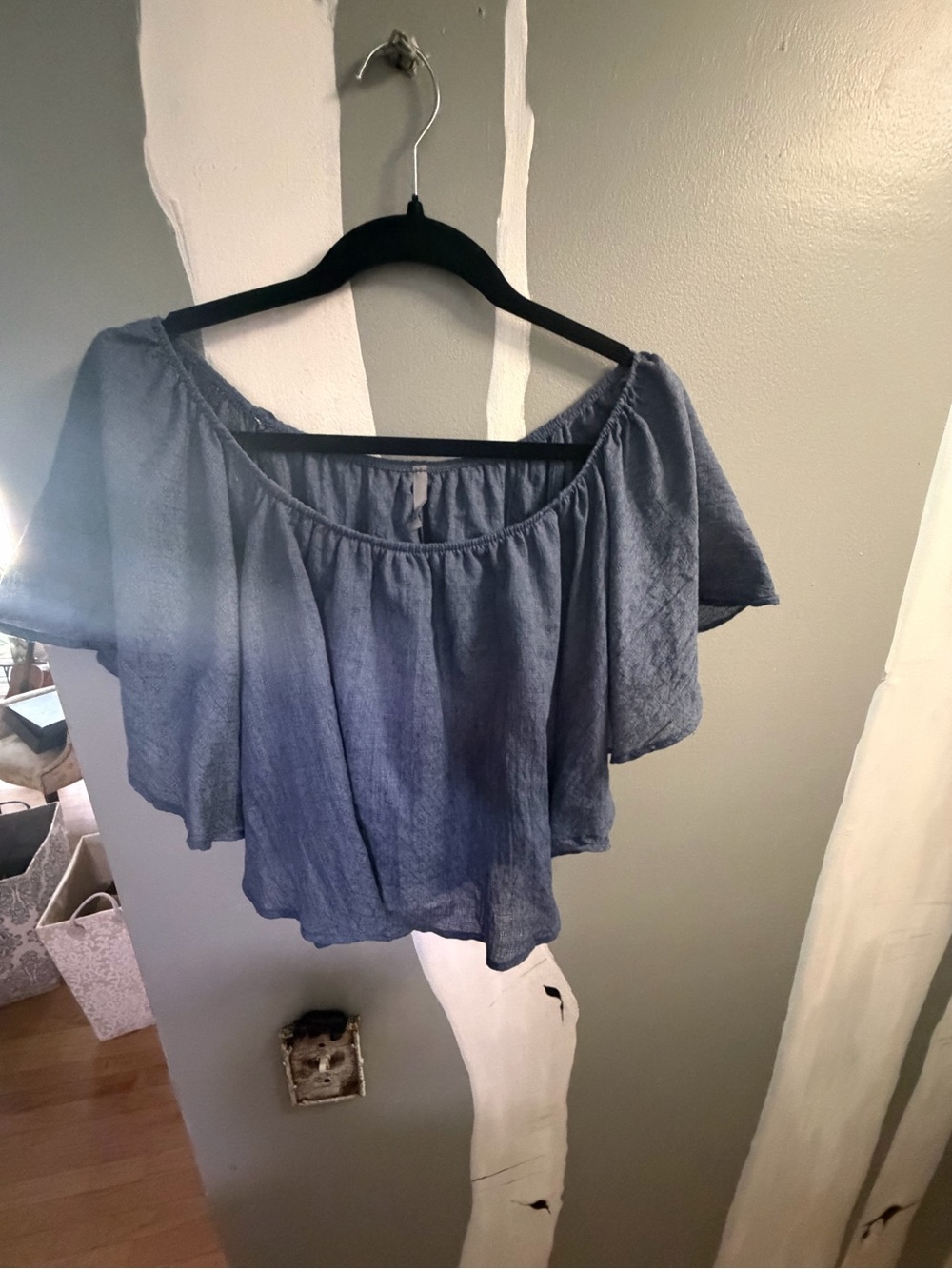 Lime Lush Relaxed Off-Shoulder Blue crop top